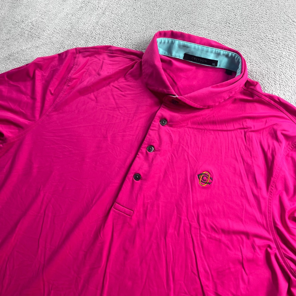 Greyson Mens XL Pink Performance Golf Polo Shirt PGT Trucking Logo Magenta